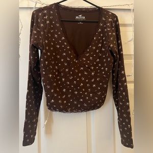 Hollister Brown Floral Lace Trim Crop Top